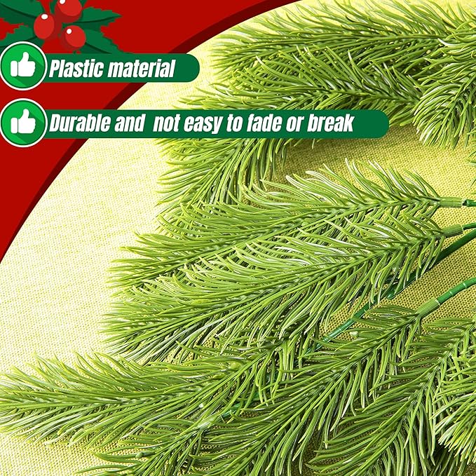 2 Pcs Christmas Norfolk Pine Garlands, 4.9 Ft Single Fork Norfolk Pine Realistic Touch Garland, Artificial Pines Greenery Garland for Christmas Table Fireplace Wall Home Decoration