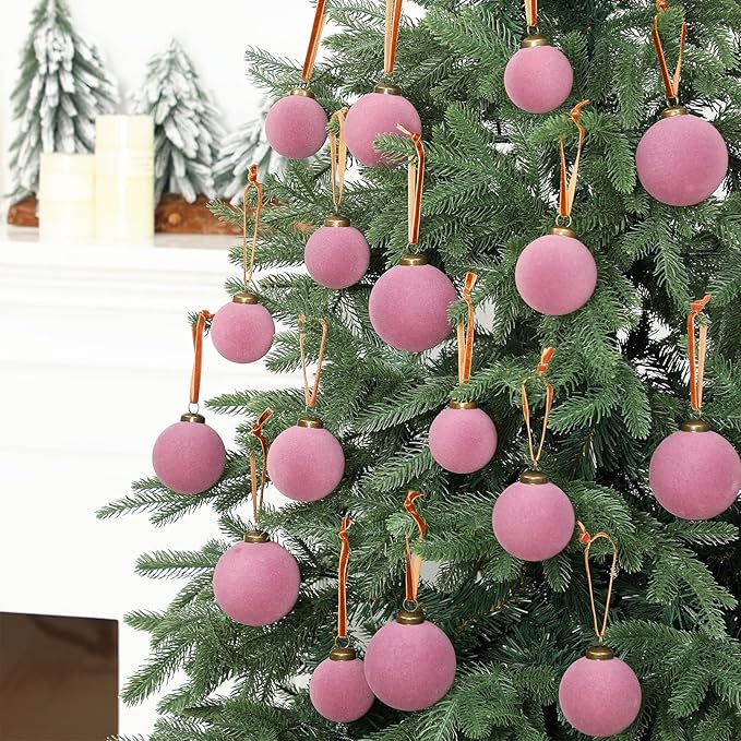 36 Pcs Velvet Christmas Balls Bulk - Flocked Christmas Tree Ball Ornaments Hanging Decoration for Xmas Tree, Wreath, Home or Party Decorations, 2.36", 2.76", 3.15"(Taro Purple)