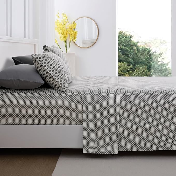 Twin Size Bed Sheets Set Deep Pockets - 6PC Geometric Print Ultra Soft Microfiber Bed Sheets - Easy to Clean, 90 Thread Count Sheets with Fitted Sheet, Flat Sheet & Pillowcases (Grey Diamond)
