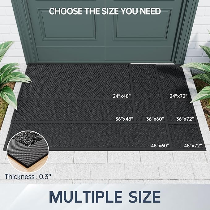 Front Door Mat, 4' x 3' Heavy Duty Indoor Outdoor Doormat, Non-Slip Backing Welcome Mats for Entryway, Low Profile, Commercial Door Mats