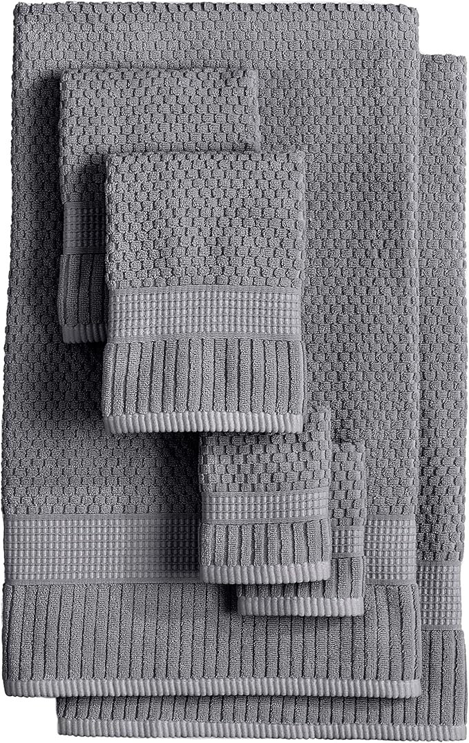 NY Loft 100% Cotton Hand Towel 6 Pack | Super Soft & Absorbent Quick-Dry Hand Towels 16" x 28" |Textured and Durable Cotton | Trinity Collection (6 Pack Hand Towel, Charcoal Grey)