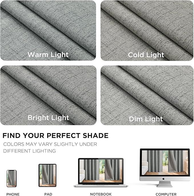 Joydeco Blackout Curtains for Bedroom - 120 Inch Long 100% Light Blocking 2 Panels Light Grey Drapes, Thermal Insulated Room Darkening Curtains, Linen Textured for Living Room, Rod Pocket & Back Tabs