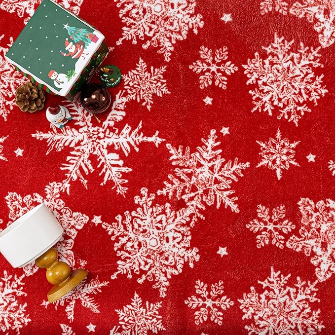 Red Area Rug 5x7 Christmas Living Room Carpet Snowflake Washable Kitchen Mat Xmas Holiday Decor Non Slip Entryway Carpet Indoor Accent Rug Decorative for Dining Room Bathroom