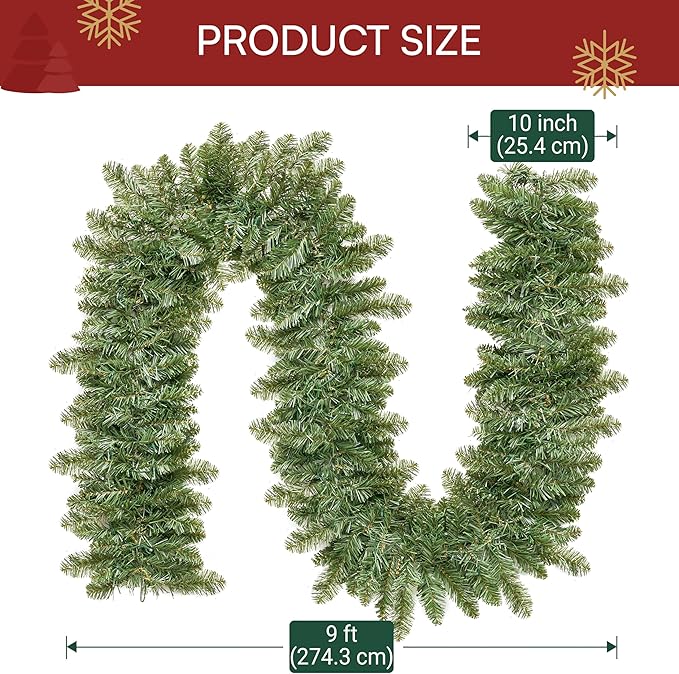 Joiedomi 9Ft Christmas Garland Prelit with 50 Count Light, Plug in Lighted for Home & Office Xmas Decorations Indoor and Outdoor Decor Holiday Decorations Xmas Garland Christmas Window Decor