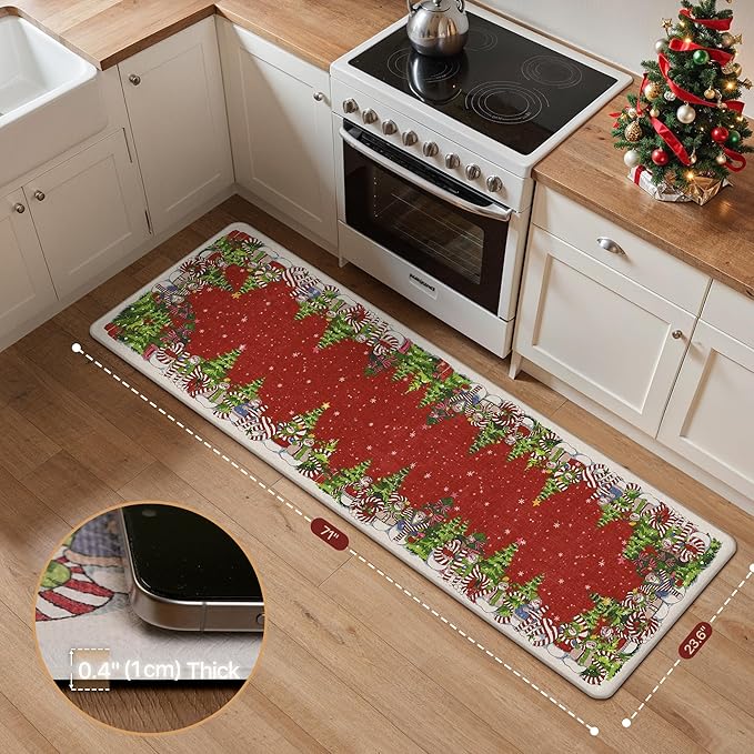 GENIMO Christmas Decorations - Kitchen Mats for Floor, Christmas Kitchen Rugs, Cushioned Anti Fatigue Mat for Home Decor, Waterproof Non Slip Standing Mat for Laundry, 23.6"x71", Red