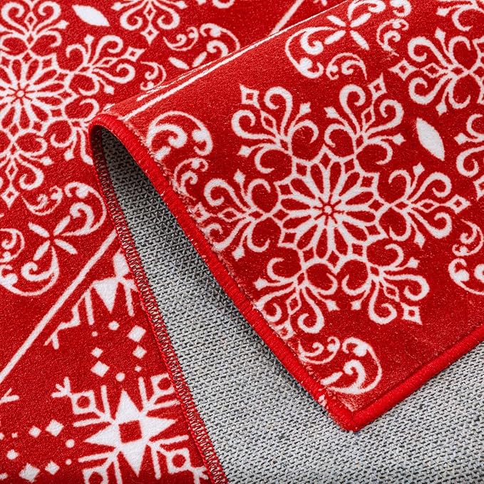 8x10 Area Rug Red Christmas Living Room Carpet Xmas Holiday Decor Bedroom Carpet Snowflake Washable Non Slip Indoor Large Decorative Throw Rug for Dining Room Nursery