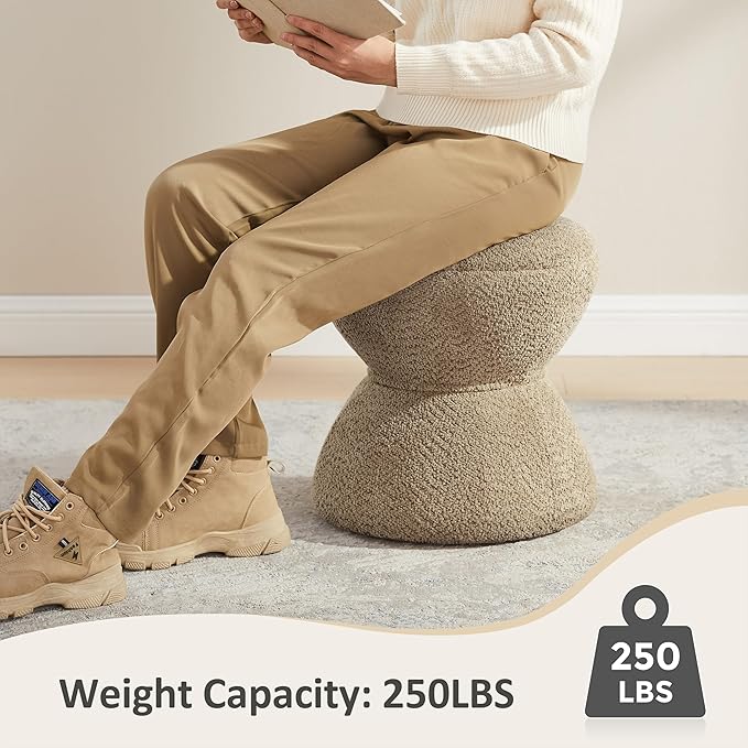 Multi-Functional Boucle Ottoman, Vanity Stool Chair, Sturdy Wooden Footstool, Suitable for Living Room, Bedroom, and Entryway, Without Installation, Camel