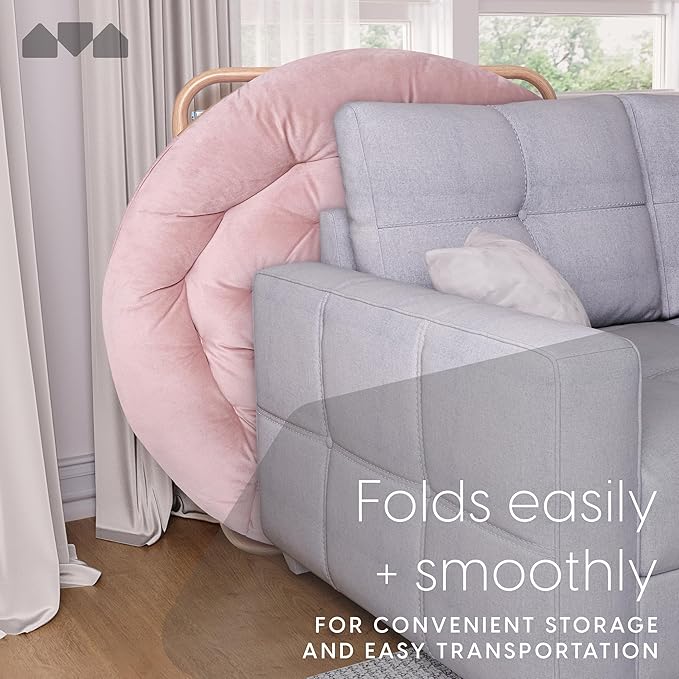 Milliard Cozy Chair/Velour Saucer Accent Chair for Bedroom/X-Large (Pink/Wood-Tone)