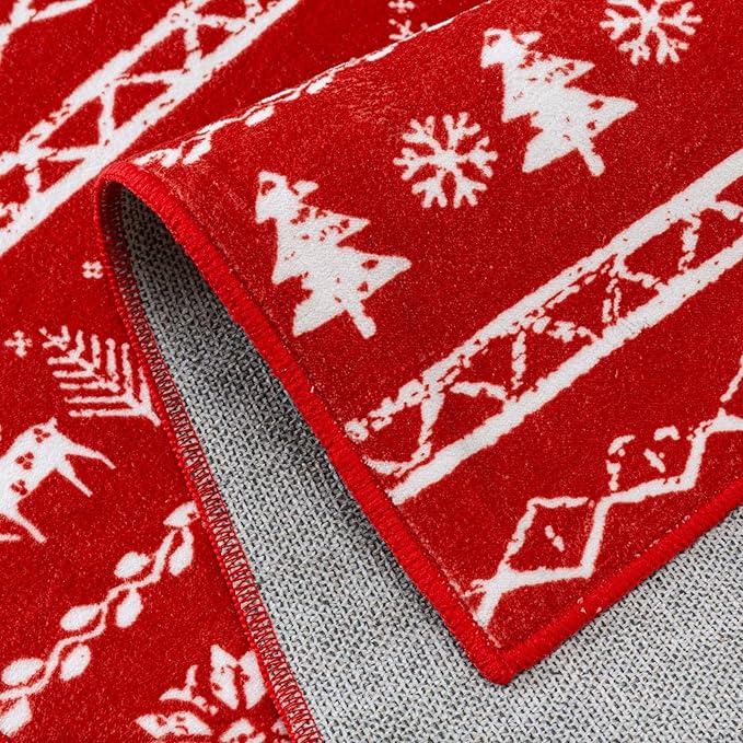 Christmas Area Rug 2x3 Red Entryway Carpet Washable Xmas Snowflake Holiday Decor Doormat Kitchen Decorative Non Slip Soft Low Pile Small Carpet Indoor Throw Rug Bedroom Entrance Bathroom