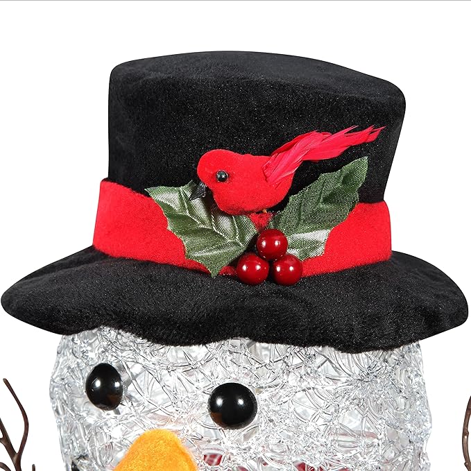 Haute Decor 17 inch Tall Spun Acrylic Snowman with Battery Operated LED Lights - Christmas and Winter Holiday Decoration for Table, Mantel, Counter, Hearth, Desk