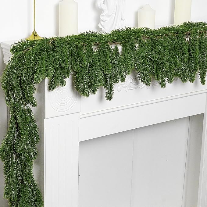 2 Pcs Dense Christmas Norfolk Pine Garland, 6 Ft Single Fork Norfolk Pine Realistic Touch Garland Ornament, Artificial Pines Greenery Garlands for Christmas Holiday Mantle Fireplace Table Home Decor