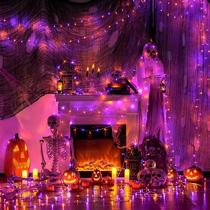 JMEXSUSS 400LED Orange and Purple Halloween Lights Indoor Outdoor Waterproof, 132ft 8 Modes String Lights Plug in with Remote for Room Garden Patio Yard Halloween Decor