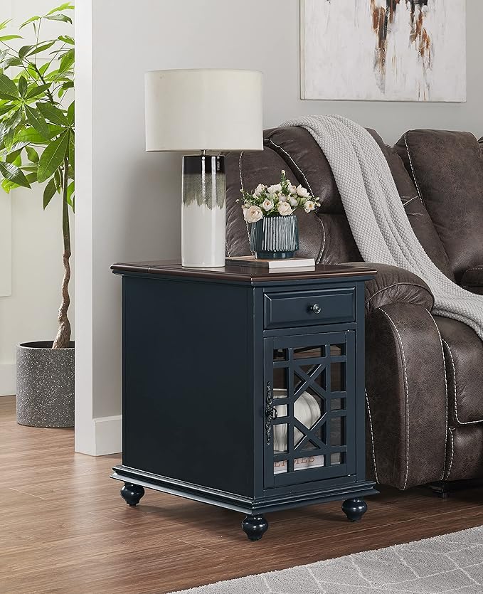 Martin Svensson Home Elegant Chairside End Table, 24 in x 16 in x 25 in, Blue with WalnutTop