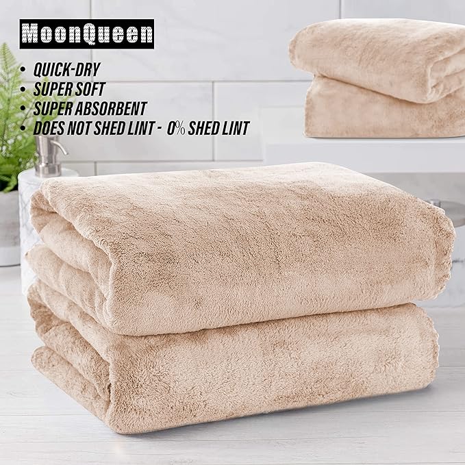 MOONQUEEN 2 Pack Premium Bath Towel Set - Quick Drying - Microfiber Coral Velvet Highly Absorbent Towels - Multipurpose Use as Bath Fitness, Bathroom, Shower, Sports, Yoga Towel (Brown)