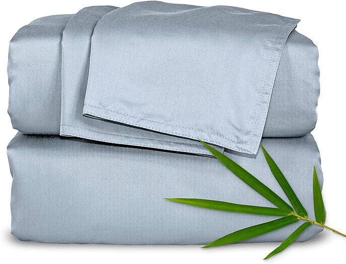 Queen Sheets by Pure Bamboo, Genuine 100% Organic Viscose Derived from Bamboo Bed Sheet Set, Luxuriously Soft & Cooling, Double Stitching, Lifetime Quality Promise (Queen, Sterling Blue)