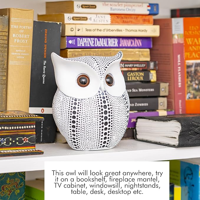Ornativity White Owl Statue Figurine - Animal Sculpture Home Decoration Figure for Bedroom Living Room Kitchen Office Bathroom House Decor Figurines 6"