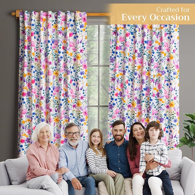 Maison d'Hermine Curtains for Living Room 100% Cotton 124 inch Length One Panel Window Curtains for Bedroom with Loop & Rod Pockets - Maia, 50" W x 124" L