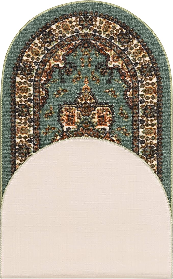 Antep Rugs Alfombras Oriental Traditional 2x5 Non-Skid (Non-Slip) Low Profile Pile Rubber Backing Kitchen Area Rugs (Green, 2' x 5' Oval)