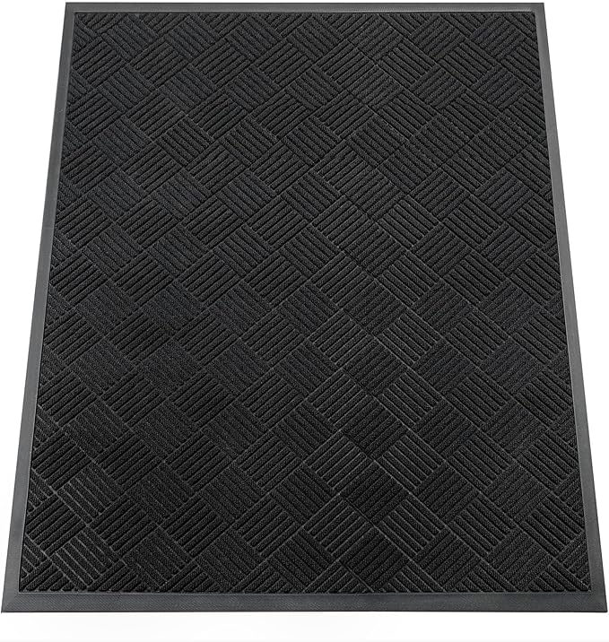 Indoor Outdoor Door Mat, 5’x 4' Doormat for Entryway, Rubber Backing Non Slip Front Door Mat Outside Entrance, Super Absorbent Commercial Floor Mat for Home Office, Black