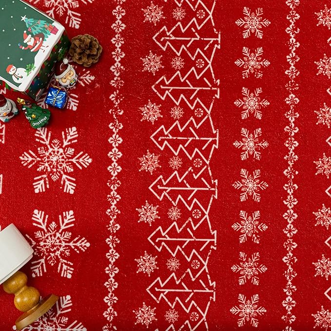 Christmas Runner Rug 2x5 Red Washable Carpet Xmas Snowflake Holiday Decor Kitchen Non Slip Soft Low Pile Long Carpet Indoor Throw Rug Laundry Room Living Room Bedroom Dining Room