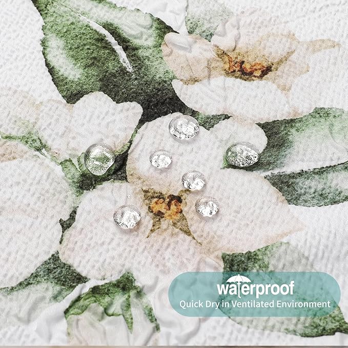 QiyI 72x72 White Floral Shower Curtain, 3D Embossed Butterflies, Waterproof Fabric, Set with Hooks