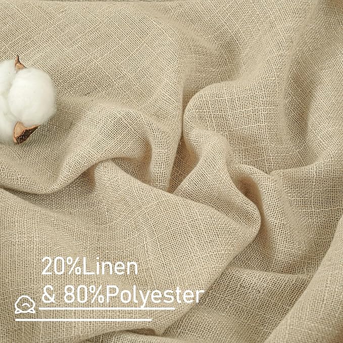 LAMIT 30 Inch Cafe Linen Curtains for Kitchen Window, Semi Sheer Light Filtering Short Curtains Back Tab and Rod Pocket Neutral Drapes for Bathroom/Basement, 2 Panels, Linen, 34 x 30 Inch