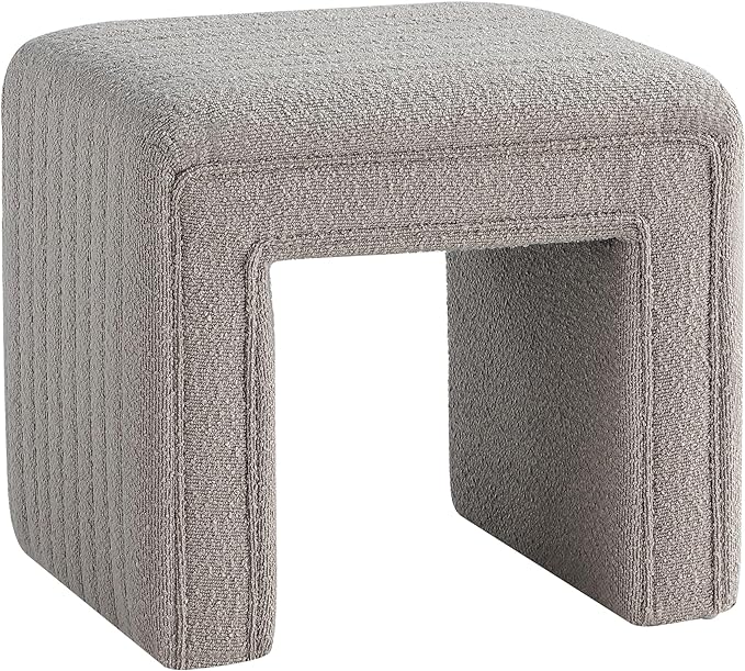 Get Set Style Vanity Stool Chair,Modern Boucle Ottoman Foot Stool with Wooden Legs Sofa Bench Footstool Extra Seat for Vanity,Makeup Room,Living Room,Entryway,Office (Fully Assembled)