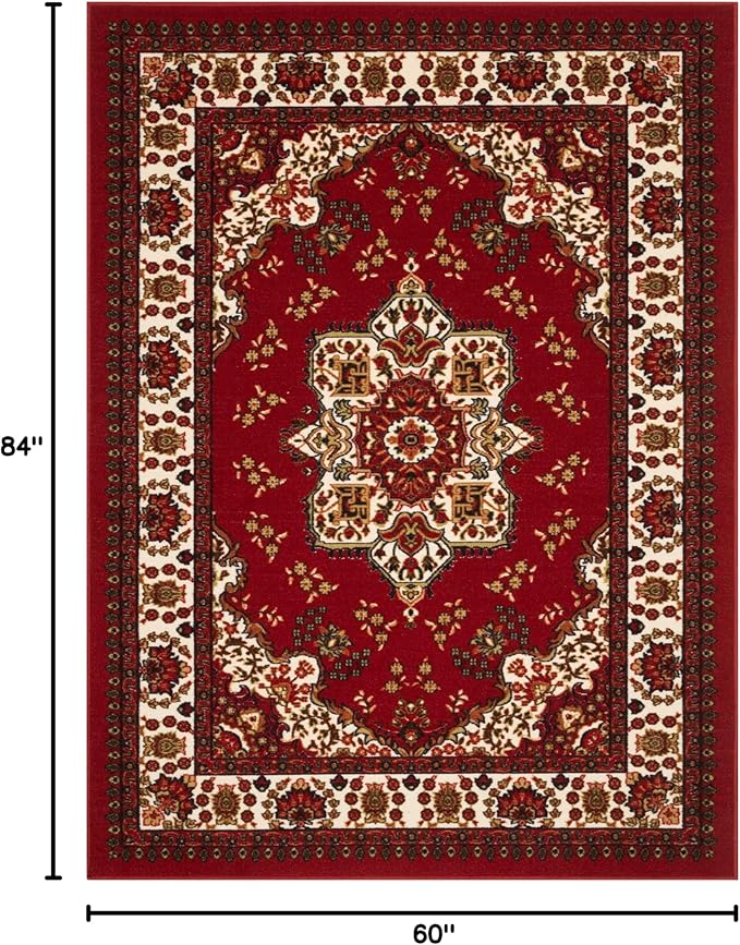 Antep Rugs Alfombras Oriental Traditional 5x7 Non-Skid (Non-Slip) Low Profile Pile Rubber Backing Indoor Area Rugs (Maroon, 5' x 7')