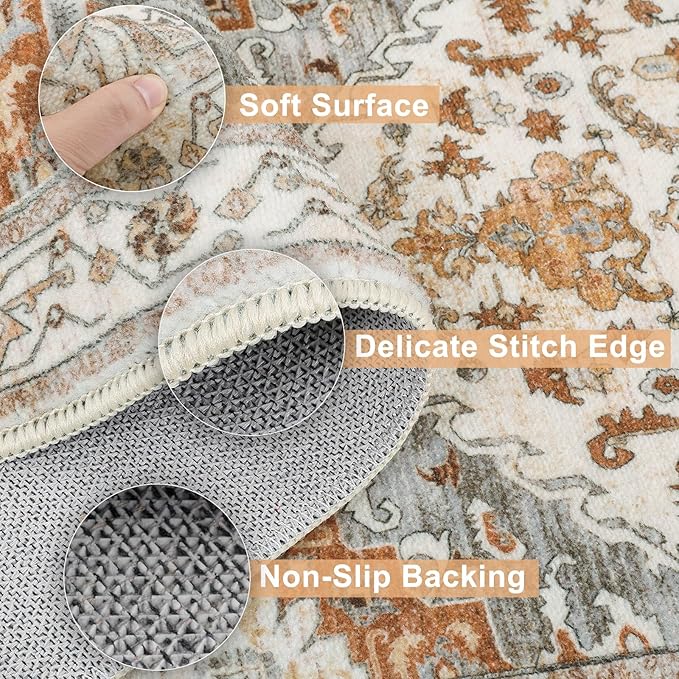 Yamaziot Boho Washable Kitchen Rugs Sets of 3, Non Slip Kitchen Mats for Floor with Rubber Backing, Waterproof & Stain Resistant Thick Carpet Runner Throw Rug for Kitchen, Laundry Room, Hallway