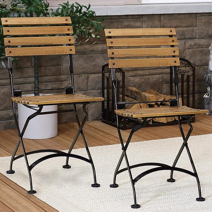 Sunnydaze European Chestnut Wooden Folding Dining Chair - for Indoor or Outdoor Use - Set of 2