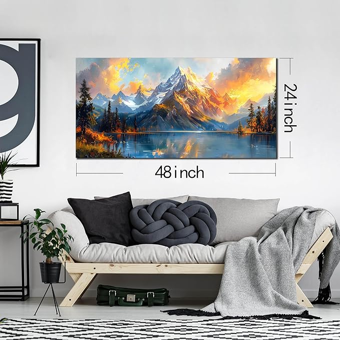 Large Canvas Wall Art for Living Room Natural Dusk Landscape Mountain Lake Picture Framed Canvas Prints Modern Wall Art for Bedroom Office Size 24x48