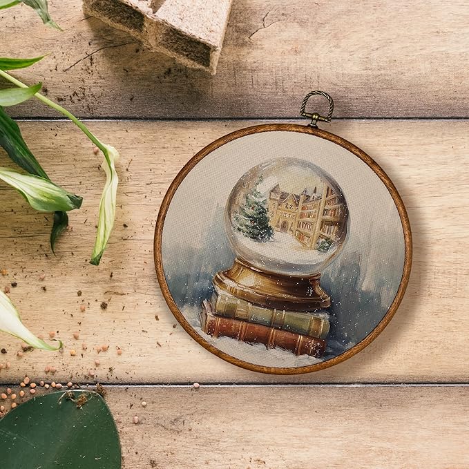 KSDUT Vintage Christmas Wall Decor Art - Retro Crystal Ball Christmas Wall Art Canvas Frame Hanging Prints, Merry Xmas Holiday Round Wall Art Decor for Home Farmhouse Decorations 10"x10"