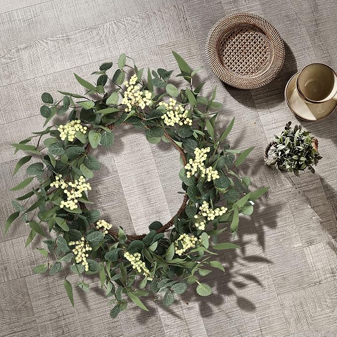 Pinkpum 2 Pack Wreaths for Front Door 20'' Eucalyptus Wreath, Spring Summer Door Green Wreath for Home Porch Window Wall Farmhouse Home Decor Indoor Outdoor Summer All Seasons