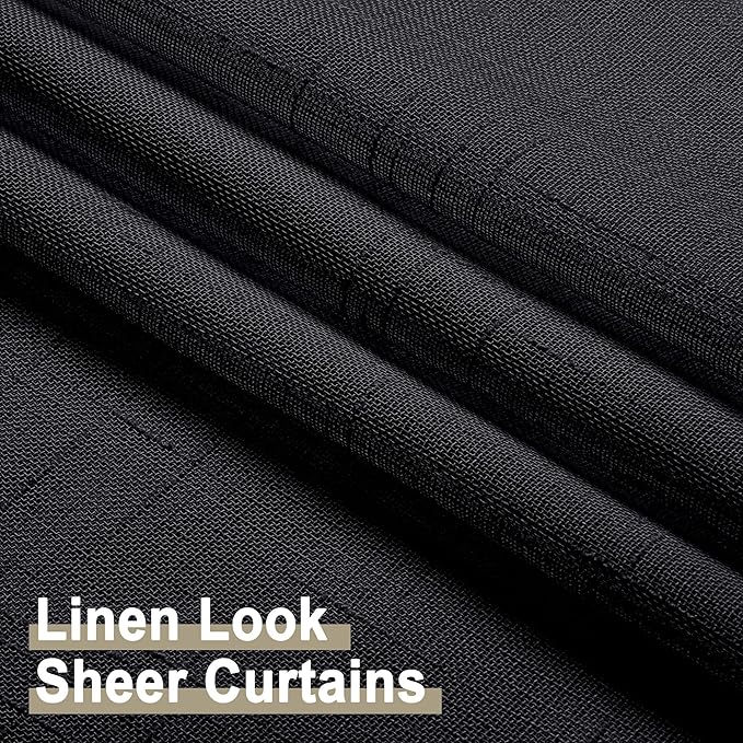 Aiyufeng Faux Black Sheer Curtains 54 Inch Length 2 Panel Set, Fresh Farmhouse 54 Inch Long Sheer Linen Look Airy & Lightweight Elegant Window Treatments for Bedroom/Kitchen, 30Wx54L inch