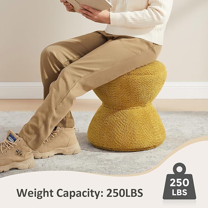 Multi-Functional Boucle Ottoman, Vanity Stool Chair, Sturdy Rotating Wooden Footstool, Suitable for Living Room, Bedroom, and Entryway, Without Installation, Swivel, Yellow