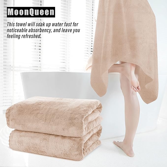 MOONQUEEN 2 Pack Premium Bath Towel Set - Quick Drying - Microfiber Coral Velvet Highly Absorbent Towels - Multipurpose Use as Bath Fitness, Bathroom, Shower, Sports, Yoga Towel (Brown)