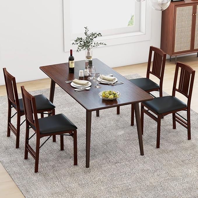 GOFLAME Folding Dining Chairs Set of 4, Foldable Chairs with Padded Seat and Rubber Wood Legs, 4 Pack Armless Kitchen Side Chairs for Living Room, Dining Room, Restaurant