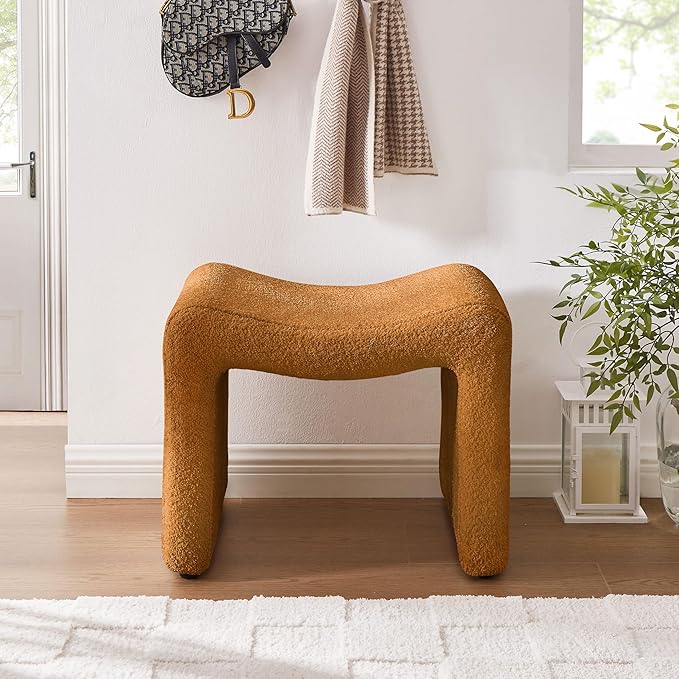 Small Footstool Ottoman, Multi-Functional Modern Foot Stool, Sofa Footrest Extra Seating for Living Room, Entryway, Hallways and Bedrooms, Small, Curry
