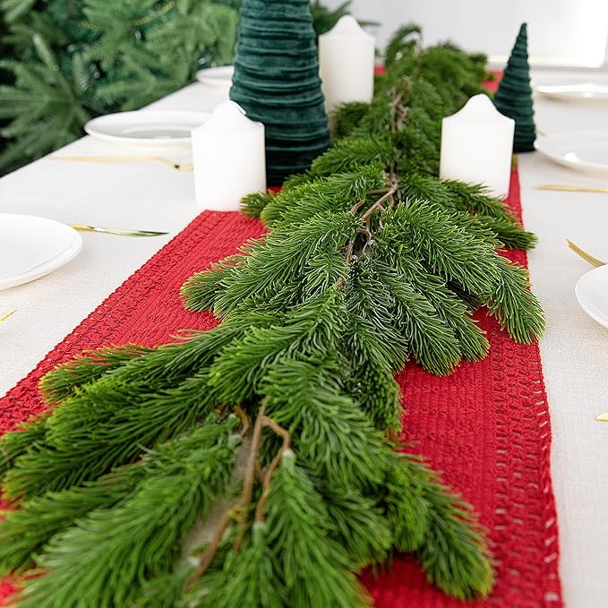 2 Pcs Dense Christmas Norfolk Pine Garland, 6 Ft Single Fork Norfolk Pine Realistic Touch Garland Ornament, Artificial Pines Greenery Garlands for Christmas Holiday Mantle Fireplace Table Home Decor