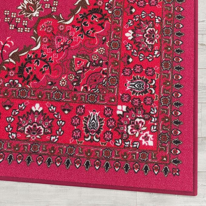 Antep Rugs Alfombras Oriental Traditional 4x6 Non-Skid (Non-Slip) Low Profile Pile Rubber Backing Indoor Area Rugs (Pink, 4' x 5'8")