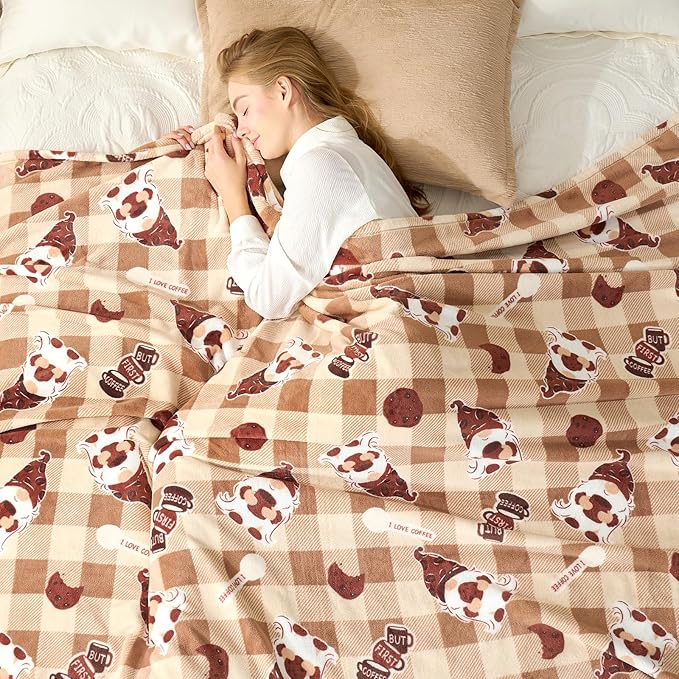 Cozy Bliss Coffee Gnome Throw Blanket - Warm MilkyPlush™ Throw Blankets,Ultra Soft Cozy Blankets for Couch,Sofa and Bed,Brown,50X60inches