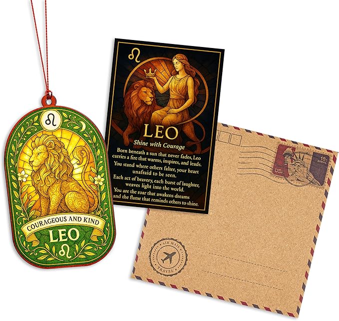 Leo Gifts for Women, Leo Birthday Decorations, Leo Zodiac Christmas Ornament, Astrology, Christmas Ornament 2025, Suncatcher Effect Stained Glass Window Hanging, car Hanging Accessories