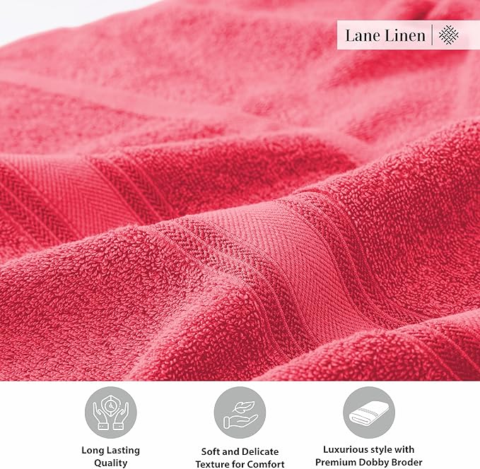 Lane Linen 100% Cotton Large Bath Towels Set of 4 (30"x60") - Zero Twist, Mercerized Cotton Bathroom Towel Sets - Quick Dry, Soft & Absorbent Large Towels Set - Dorm Essentials for Girls - Honeysuckle