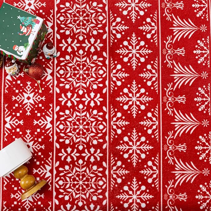 4x6 Area Rug Red Christmas Office Carpet Xmas Holiday Decor Doormat Snowflake Washable Non Slip Indoor Kitchen Accent Rug Decorative for Entryway Dining Room Kitchen