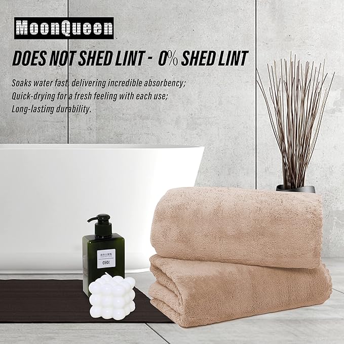 MOONQUEEN 2 Pack Premium Bath Towel Set - Quick Drying - Microfiber Coral Velvet Highly Absorbent Towels - Multipurpose Use as Bath Fitness, Bathroom, Shower, Sports, Yoga Towel (Brown)