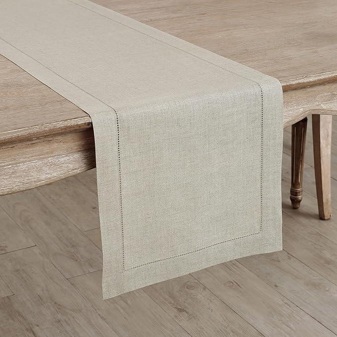 Solino Home Linen Natural Table Runner 36 Inches - Classic Hemstitch, 100% Pure Linen Coffee Table Runner 14 x 36 Inch Ideal for Dresser Tables - Fall, Halloween, Thanksgiving, Christmas, Holiday