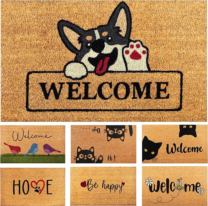 Welcome Dog - 17"x29" - Coir Door Mat with Heavy Duty Backing - Welcome Mats for Entryway, Porch - Anti-Slip PVC & Coconut Fiber Surface - Natural Home Accessories, Minimalist Original Design