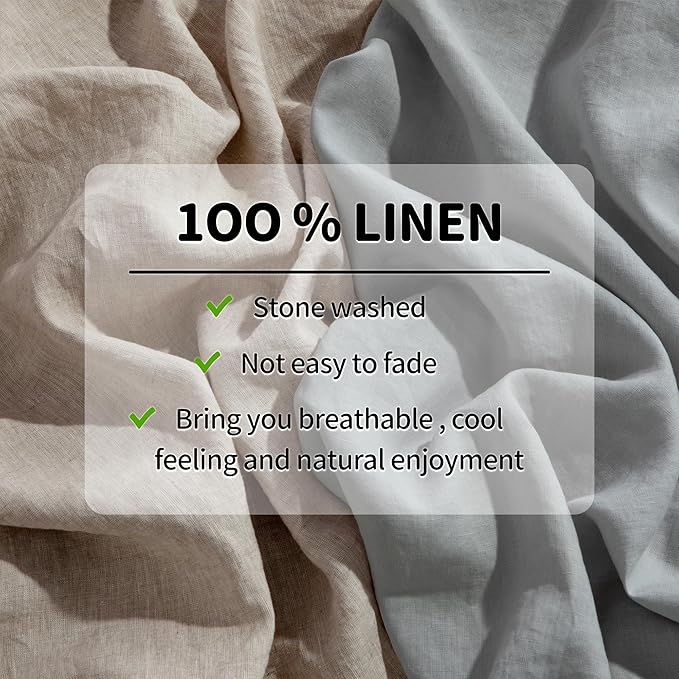 LBRO2M 100% Linen Sheet Set 19" Deep Pocket King Size,Bed Sheets 4 Piece Sets,Solid Color Natural Flax Bed Sheets Soft Breathable Bedding, All Season (King, Linen)