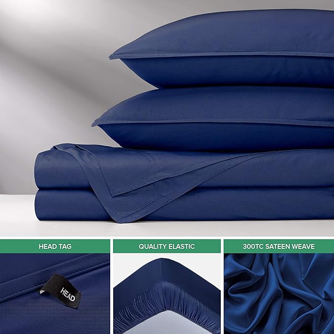 Queen Sheets by Pure Bamboo, Genuine 100% Organic Viscose Derived from Bamboo Bed Sheet Set, Luxuriously Soft & Cooling, Double Stitching, Lifetime Quality Promise (Queen, Cobalt Blue)