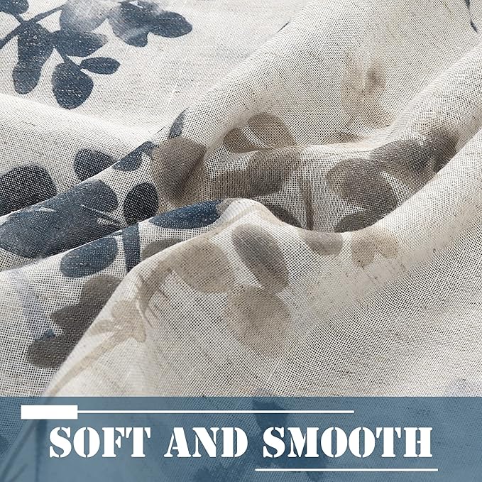 H.VERSAILTEX Linen Sheer Curtains for Living Room Sheer Panels 84 Inches Long Light Filtering Tab Top Window Treatment Drapes for Bedroom, 2 Panels, Vintage Classical Floral Print Bluestone and Taupe